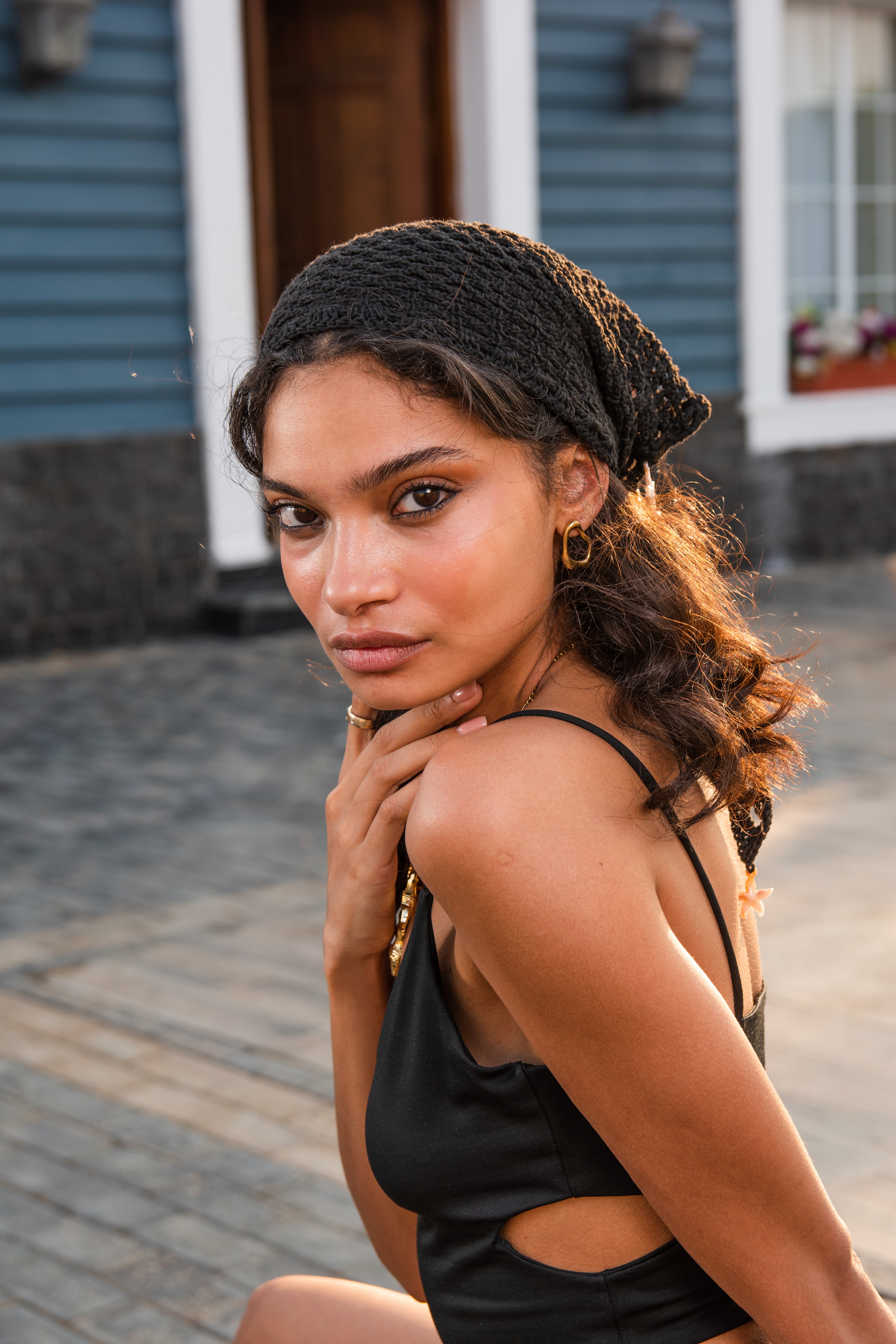 Black Crochet Bandana