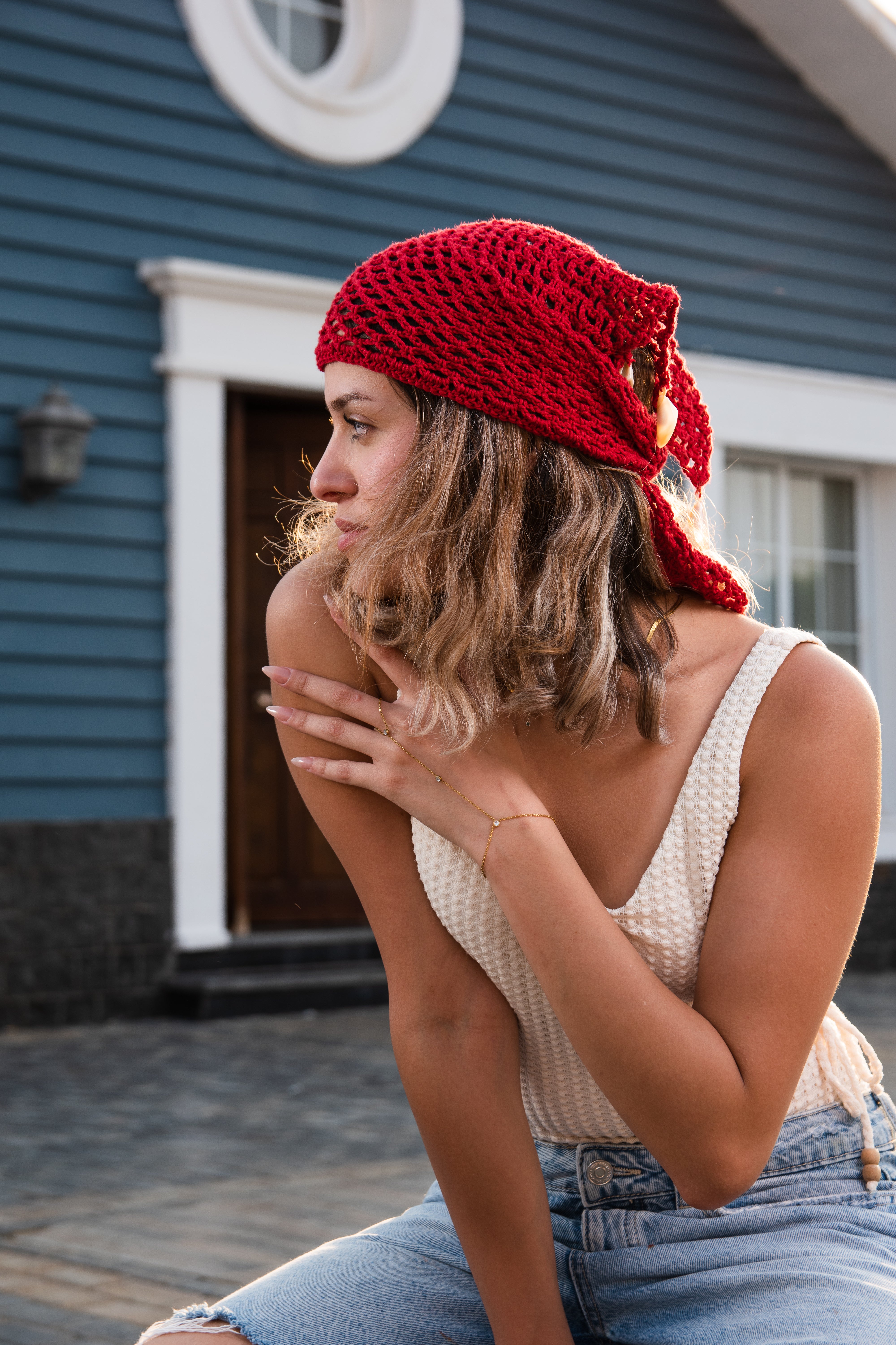 Red Crochet Bandana