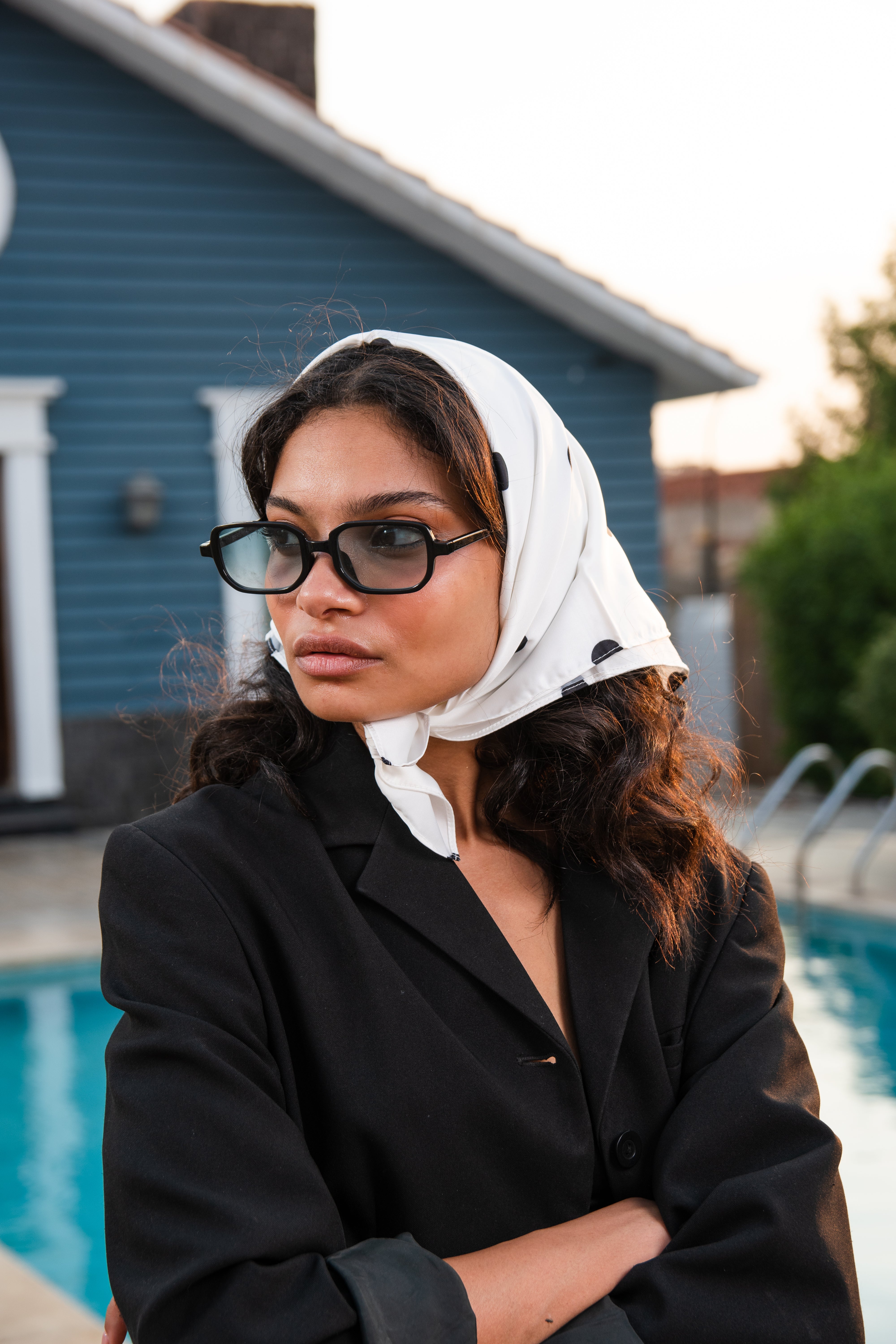 Black Polka Dots Headscarf