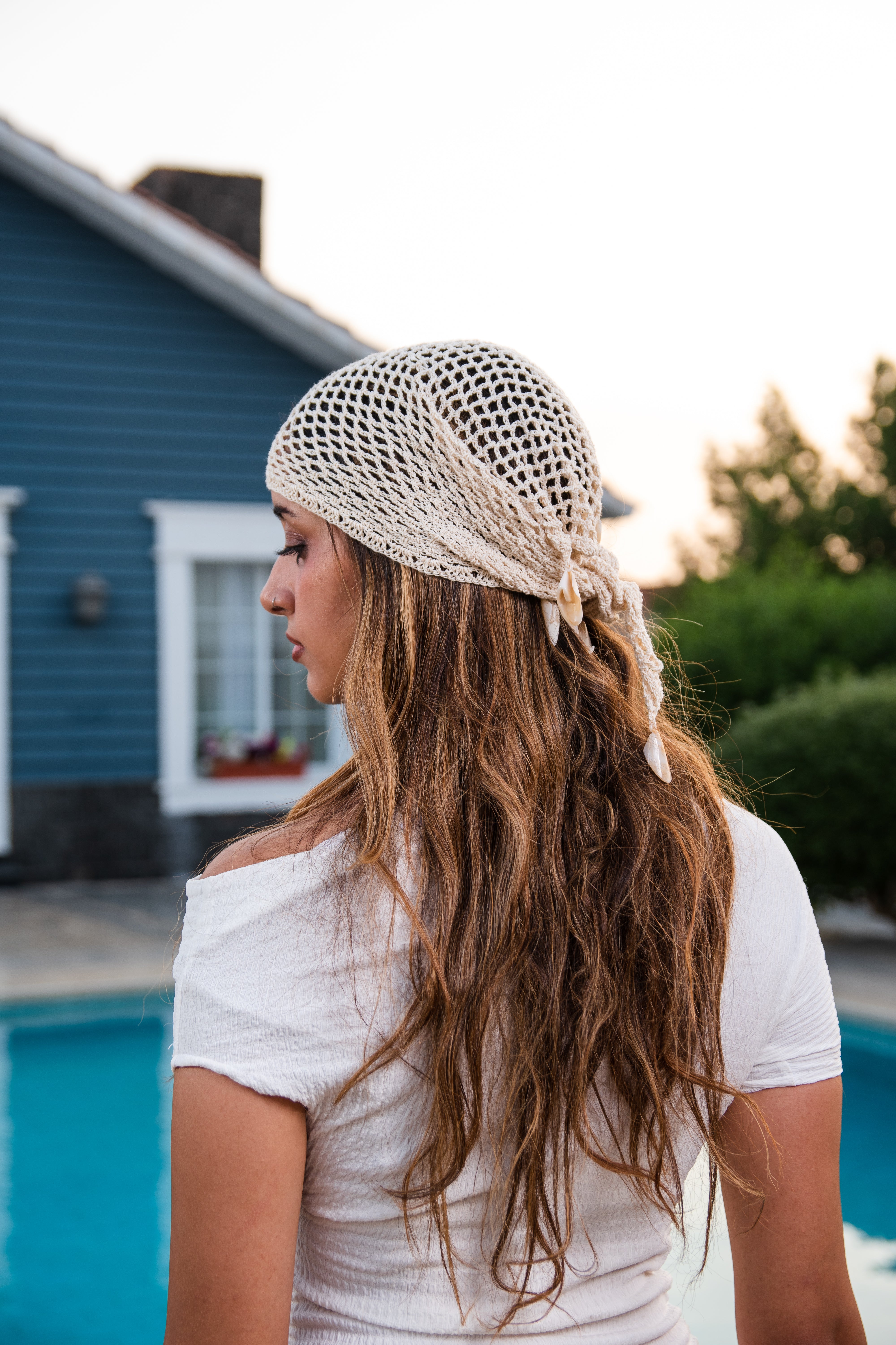 Off White Crochet Bandana