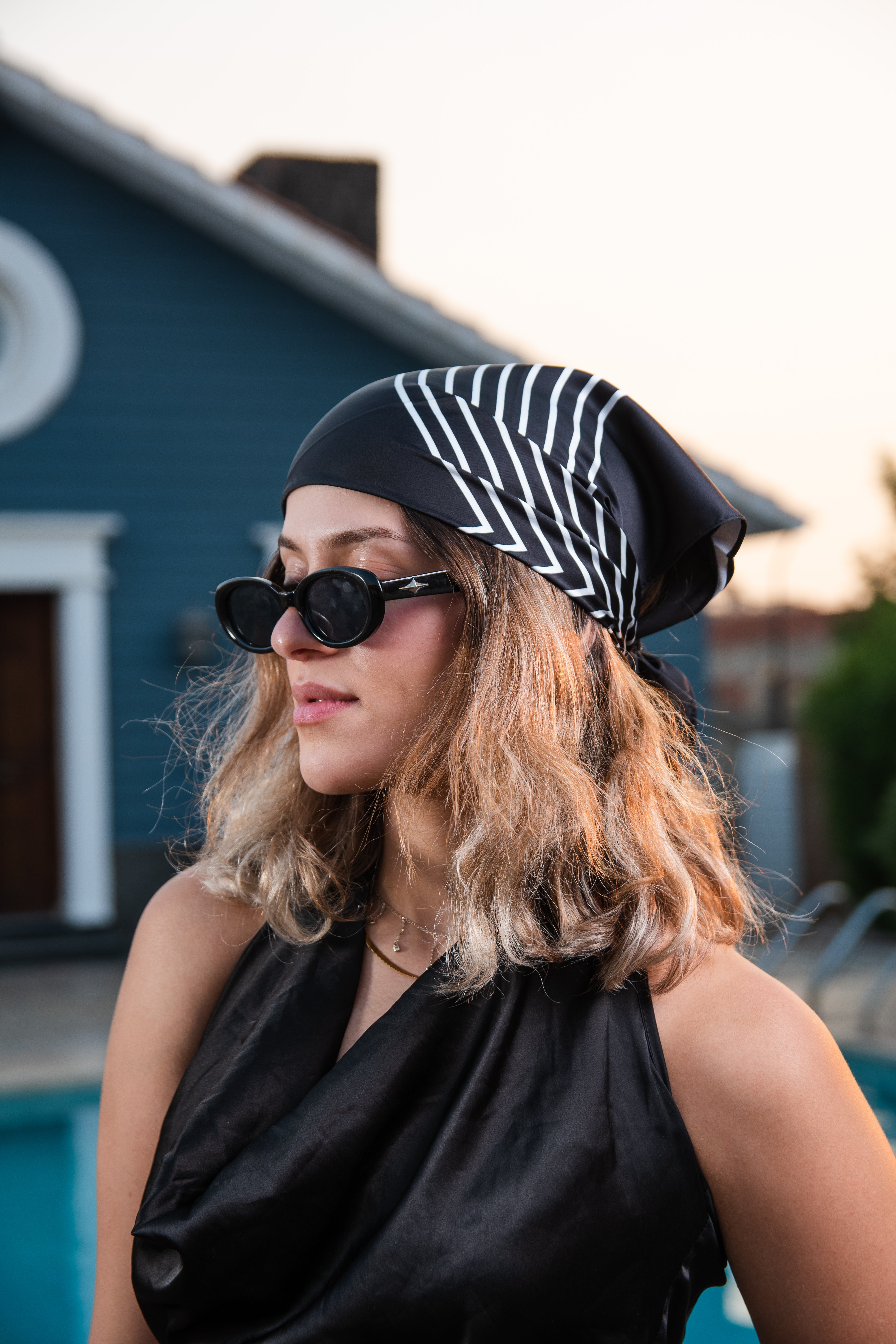 Sleek White Stripes Headscarf